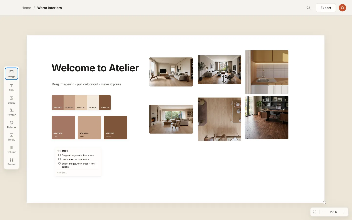 An Atelier board of photographic references arranged in space